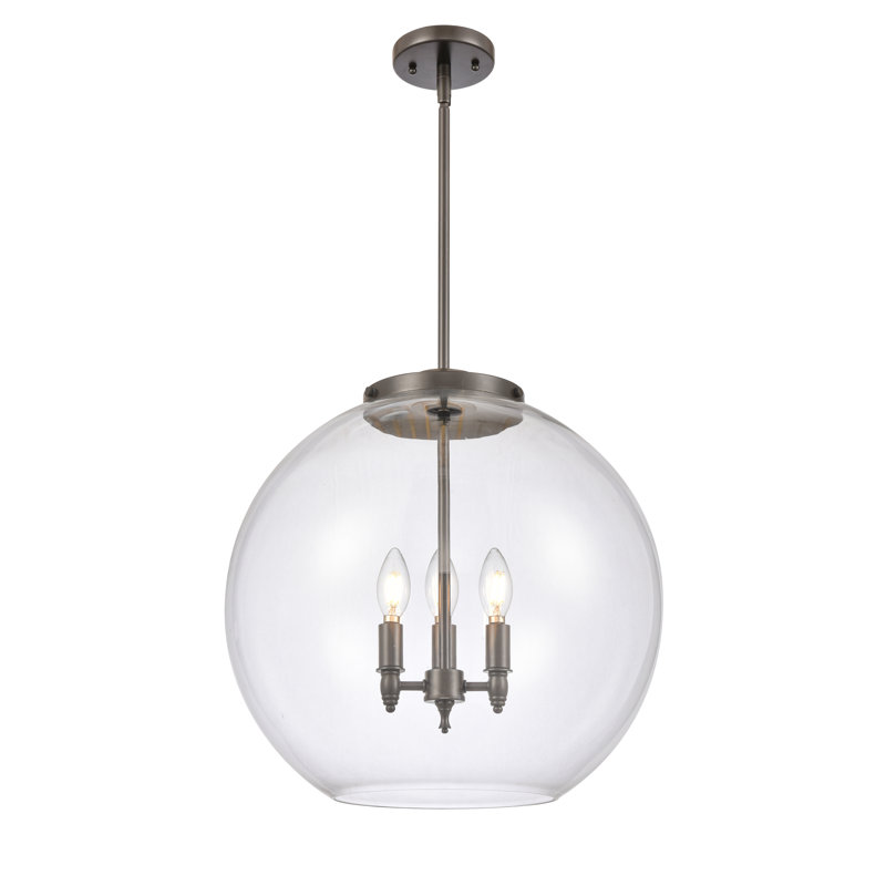 Luminaire suspendu sphère 3 lumières Ralph, H 18,38 po x l 17,75 po x P 17,75 po, Clair, Bronze frotté à l'huile