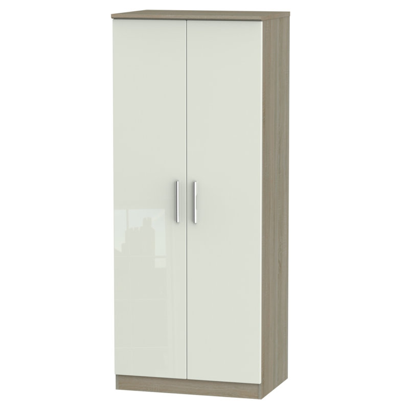 Fully Assembled Gaes Knightsbridge 2 Door Wardrobe, Kashmir Gloss Finish / Dark Oak Wood Veneer