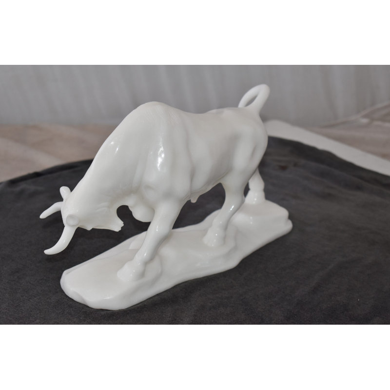 Wall Street Bull Made of White Marble Size: 11" x 5" x 7"H