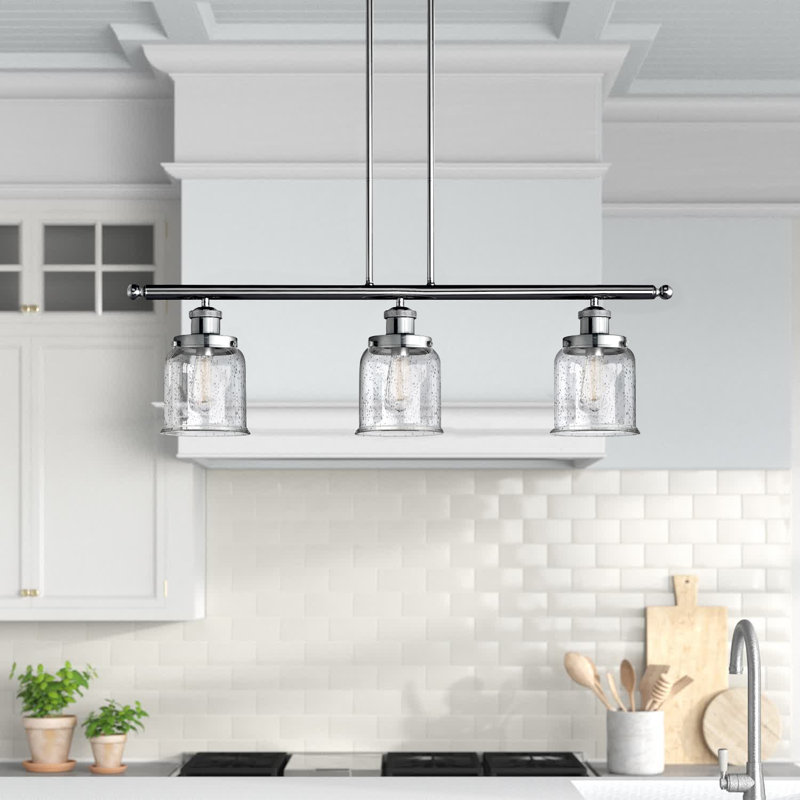 Ballston Urban - Bell - 3 Light 36" Stem Hung Island Light - 5"Dia., Polished Chrome, LED, Seedy