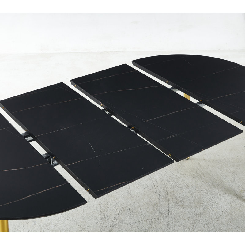 Table basse à rallonge dorée et noire avec pieds en métal 100/140 / 180X100x75cm, fabrication solide pour les réunions de bureau à domicile