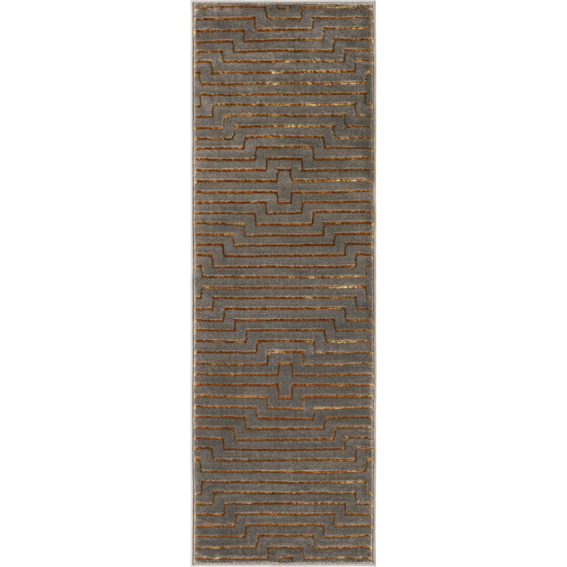 Contemporary Etowah Runner Rug Gray and Gold Color, Runner 2' x 6'1"