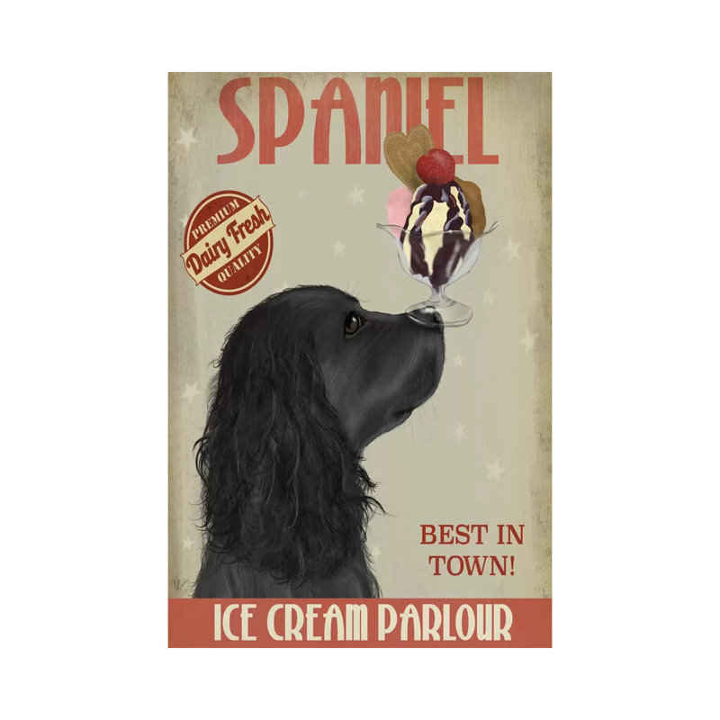 Cocker Spaniel, Black, Ice Cream by Fab Funky - Wrapped Canvas Print, 152.5 cm H x 101.5 cm W