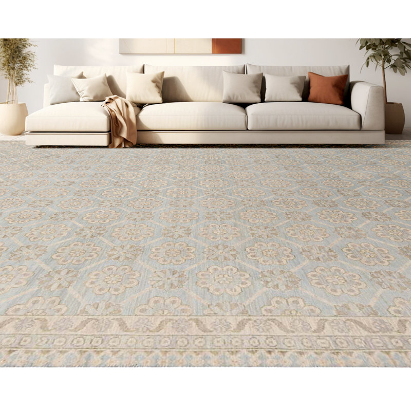 Tapis multicolore et bleu clair noué à la main de haute qualité