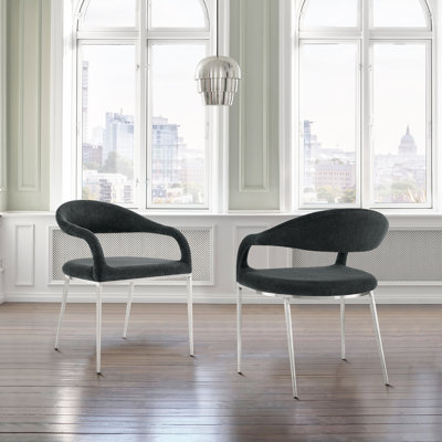 Miljonka Dining Chair with Arms and Open Low Back in Metal Frame and Fabric Upholstery