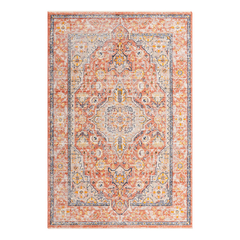 Alkire Oriental Area Rug, Rectangle 5'3" x 8', Brick Red