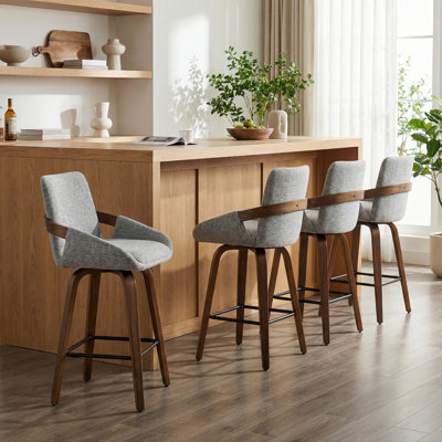 Tabouret de comptoir pivotant 26 po avec finition en bois cintré au fini noyer