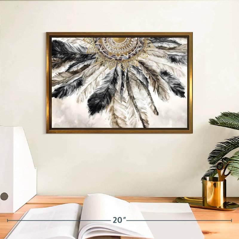 Collier de plumes III, Cadre flottant doré, 13 po x 9 po