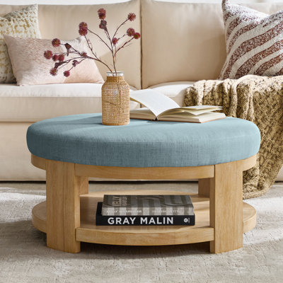 Kat Modern 40" Round Cocktail Ottoman with Solid Wood Legs