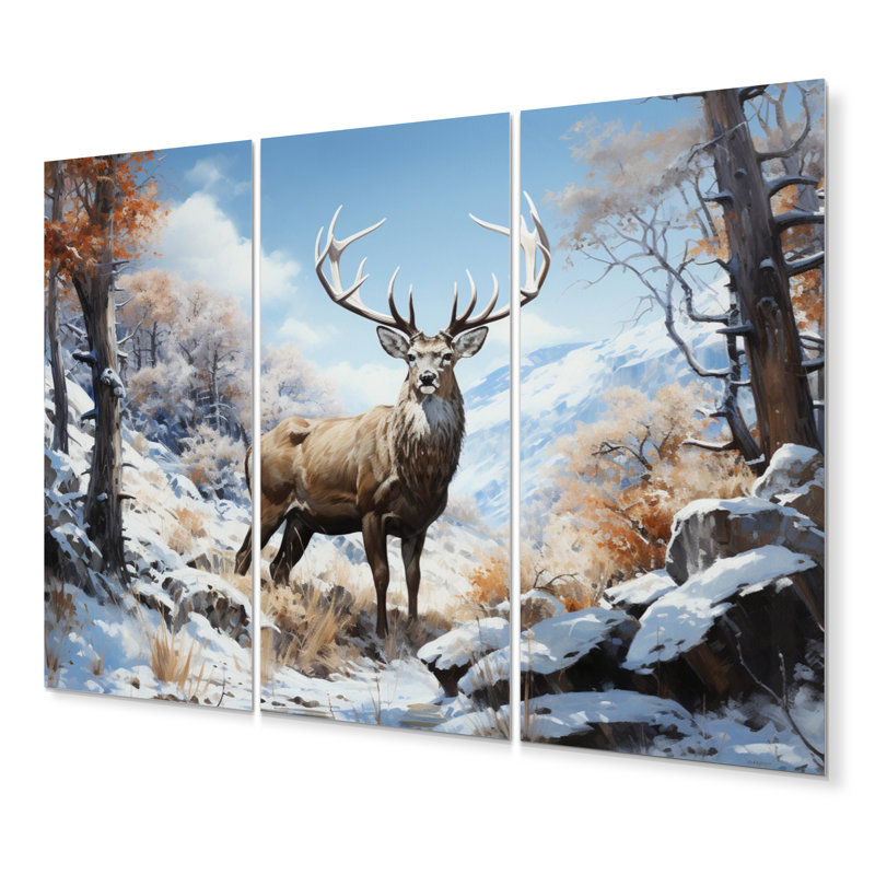 Deer Winters Elegance - animaux, ensemble de reproductions d'art mural en métal