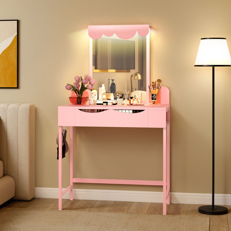 Cloud-Shaped Dressing Table with Mirror 80x40x140 cm, Pink
