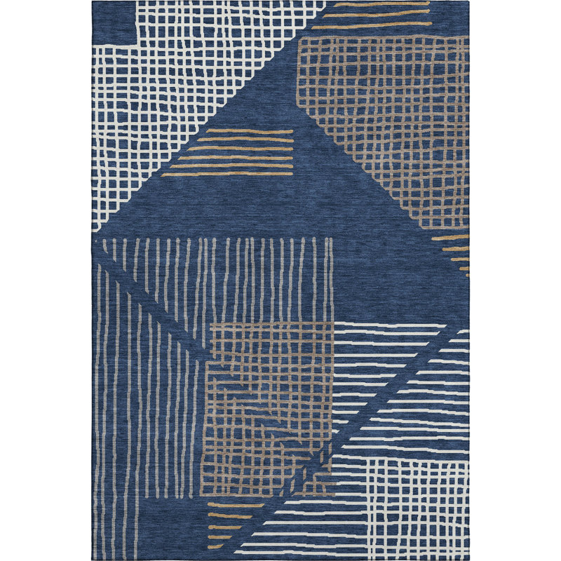 Premium Machine Washable Mayfield AMF2270 Striped Rug, Navy, 2'6" x 3'10"