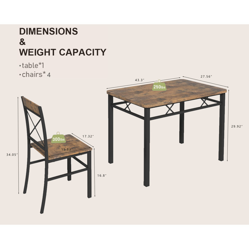 Space-saving Rustic Dining Table Set Mdf Wood Industrial Style For Small Kitchens & Dining Rooms