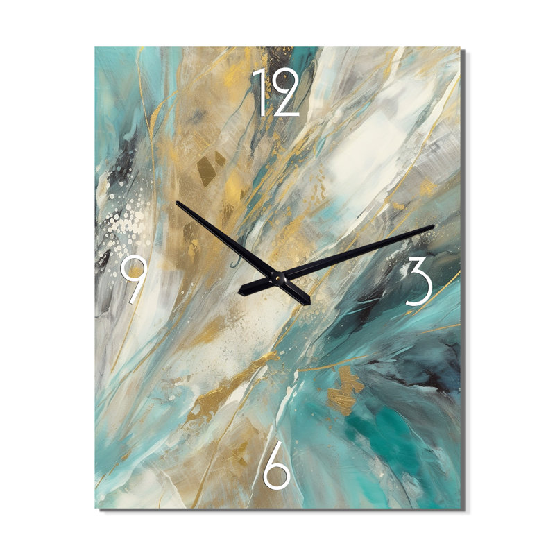 Horloge murale abstraite Golden Hour In Turquoise Waves IV, H 32 po x l 24 po x P 1 po
