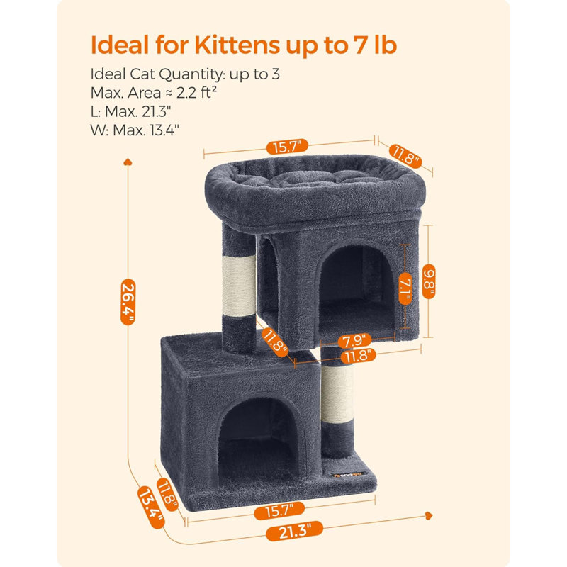 Dregan 26.4'' H Cat Tree, 16" H x 12" W x 27" L, Dark Gray