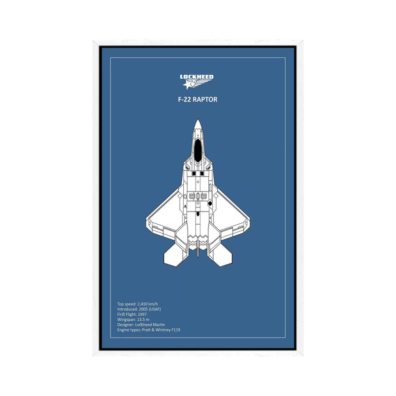 BP Lockheed F22 Raptor by Mark Rogan - Print on Canvas, 101.6 cm H x 66.04 cm W, White Framed