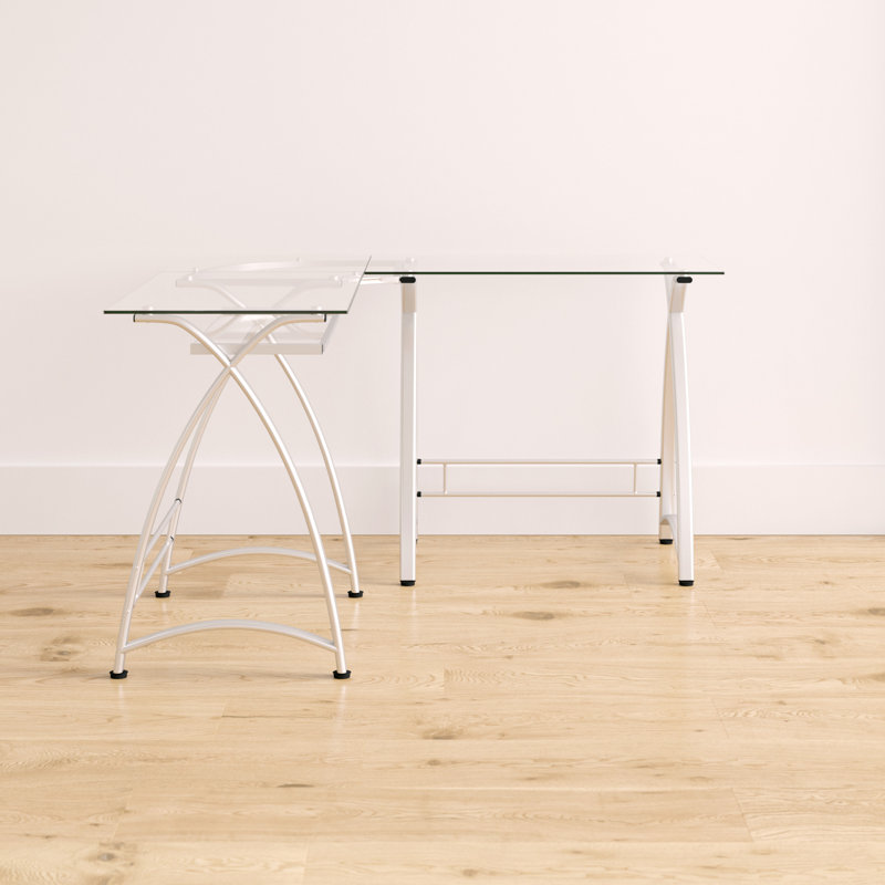 Bureau en verre configuré en L Cloer, Argenté / Verre transparent