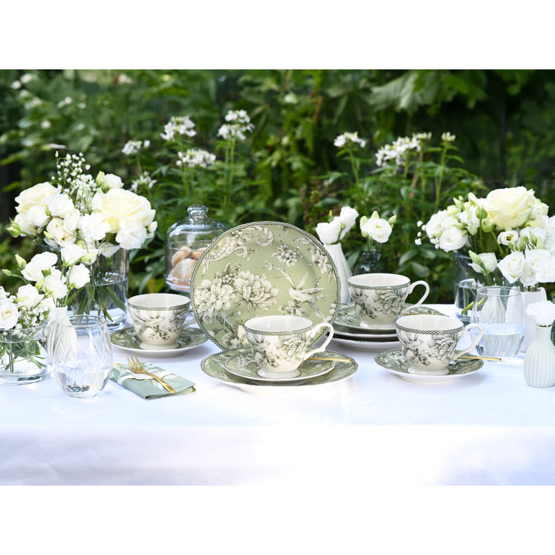 Adelaide Porcelain China Dinnerware Set Piece, White/Green