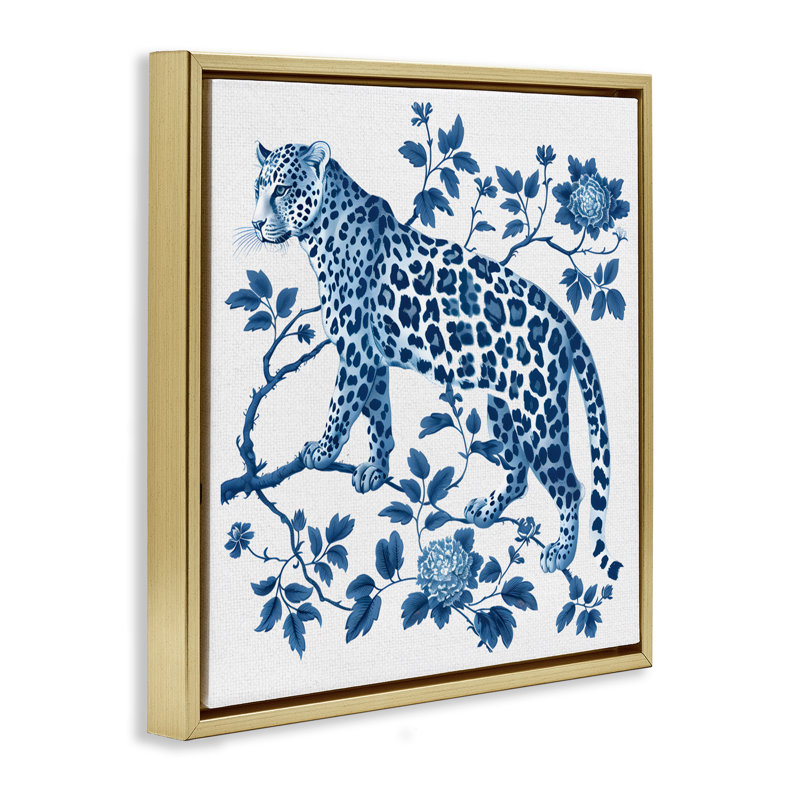 Cadre flottant traditionnel avec motif léopard floral orné de lettres et de lignes, H 18 po x l 18 po