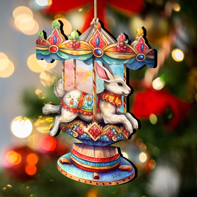 Carousel Bunny Wooden Ornament by G. Debrekht