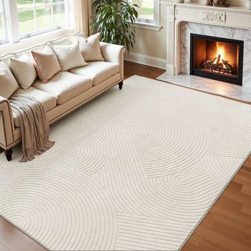 Tapis intérieur neutre à rayures neutres, Rectangle 6 pi x 9 pi
