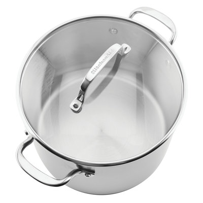 Marmite en acier inoxydable à 3 plis avec couvercle KitchenAid, 8 pintes, acier inoxydable brossé