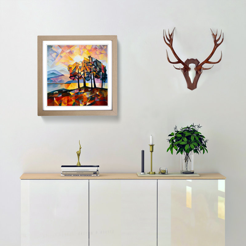 Sunrise Cubism No.5 - Framed Print, Oak