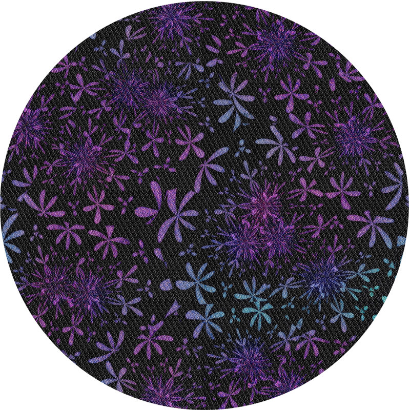 Tapis rose/zone noire à motifs, Rond 5 pi