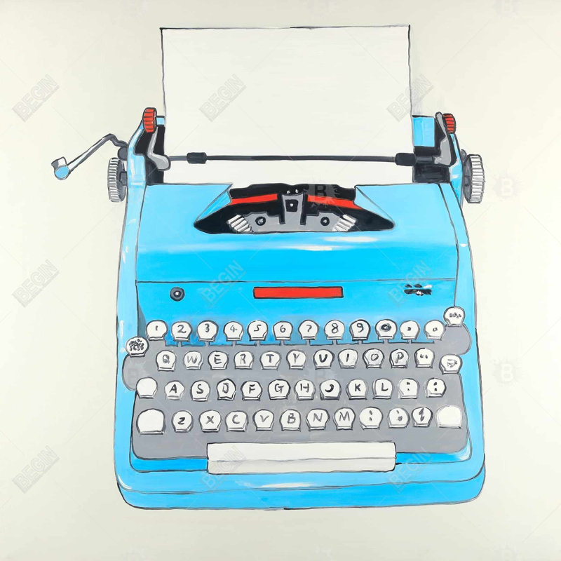 Machine à écrire bleue sur toile