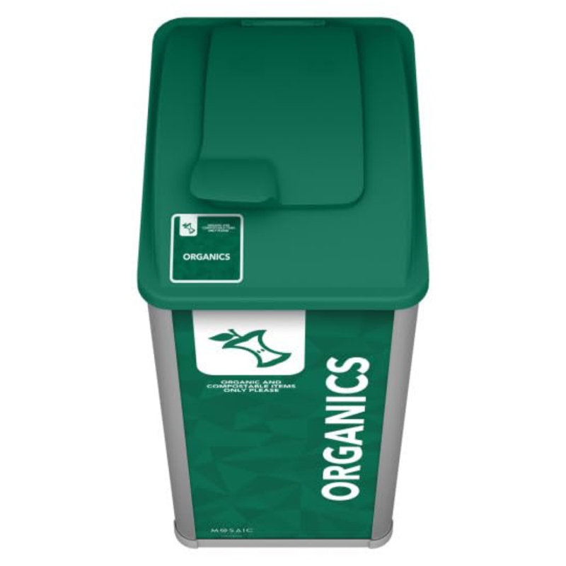 Système modulaire de poubelle de recyclage et de déchets organiques 32 gallons Sturdy Essentials Prism pour espaces publics, commerciaux, entreprises (vert, biologique)