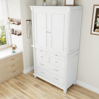 Grand garde-manger autoportant - armoire de rangement haute de 43,3 po x 20 po x 77,3 po avec 6 portes, 2 tablettes réglables et 5 tiroirs, blanc