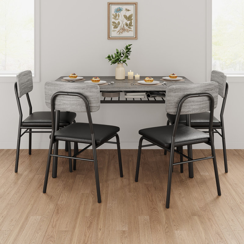 Ensemble de salle à manger 5 pièces pour 4 personnes, table de cuisine moderne avec support de rangement et chaises rembourrées, conception peu encombrante