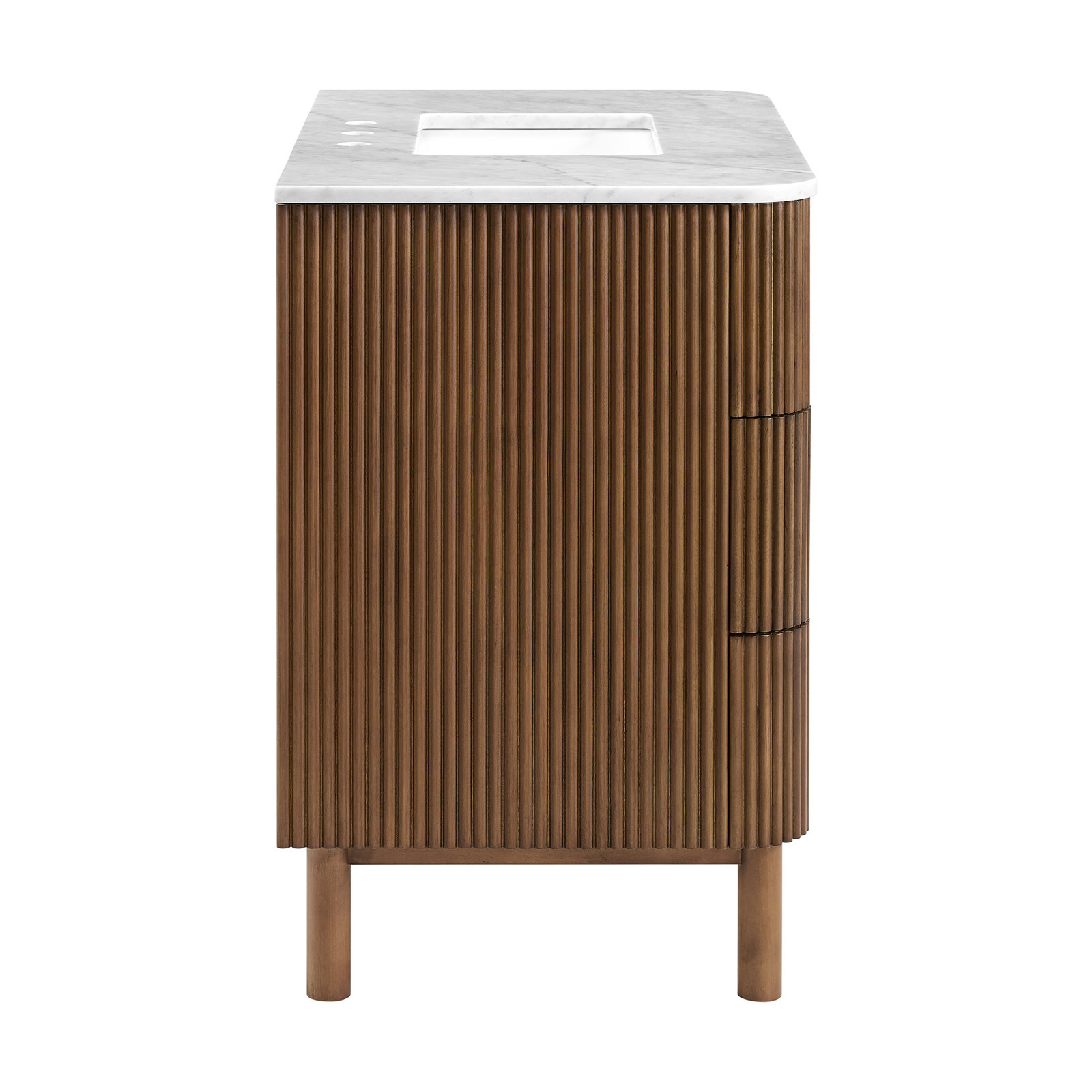 Nova 36" Carrara Marble Single Bathroom Vanity, Brown Reeded Birch