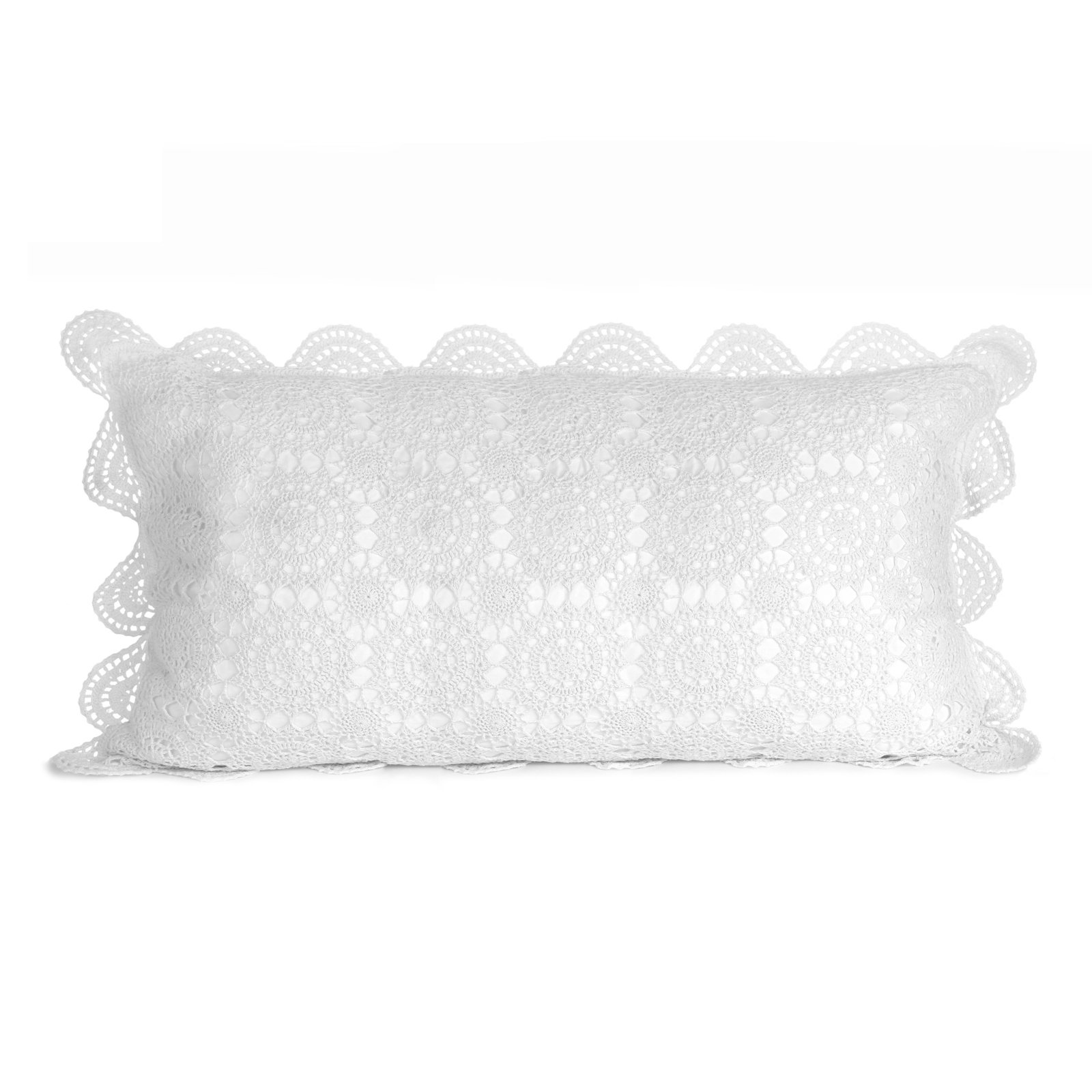 Handmade Cotton Crochet Sham and Pillowcases, White, King