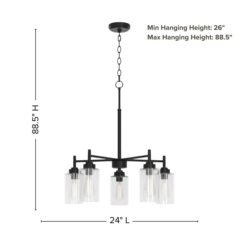 Wexton 5-Light 24” Wide Chandelier, Matte Black