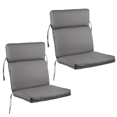Ensemble de 2 coussins de chaise d'extérieur - Coussins d'extérieur à haut dossier 45 po x 21,5 po x 3 po pour meubles de patio, chaises berçantes, Adirondack ou repas - Coussins résistants à l'eau, à la décoloration et aux rayons UV avec attaches (gris)