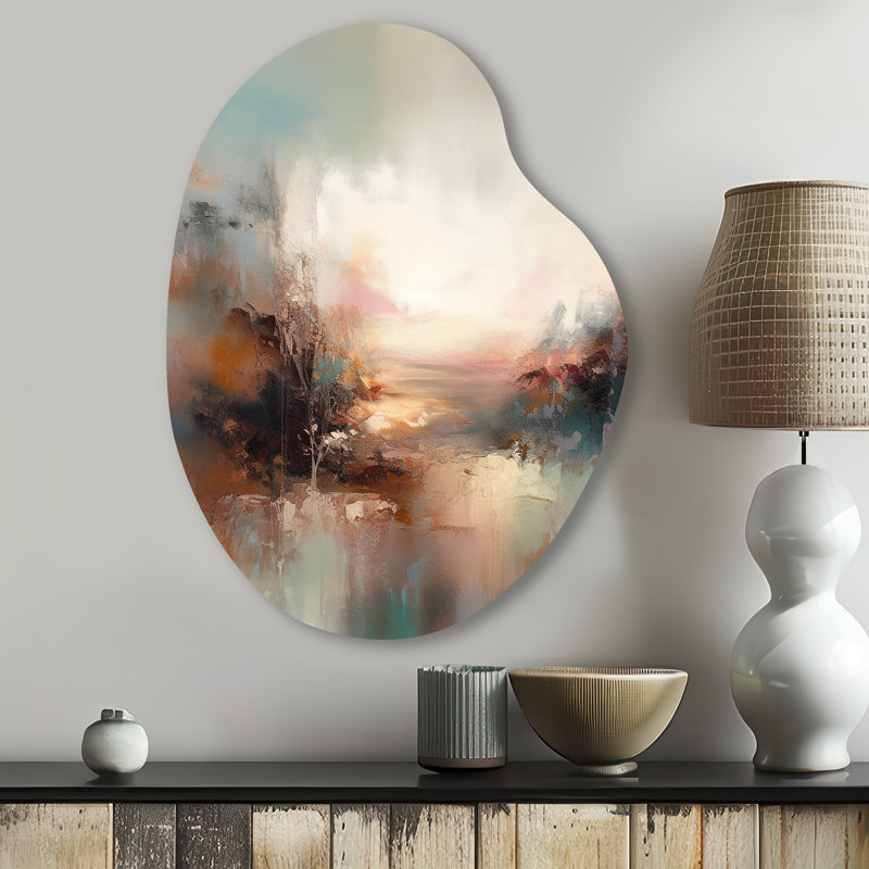 Reproduction d'art asymétrique en métal beige, art mural unique en forme de paysage de CLAUDIU - paysages, H 30 po x l 22 po