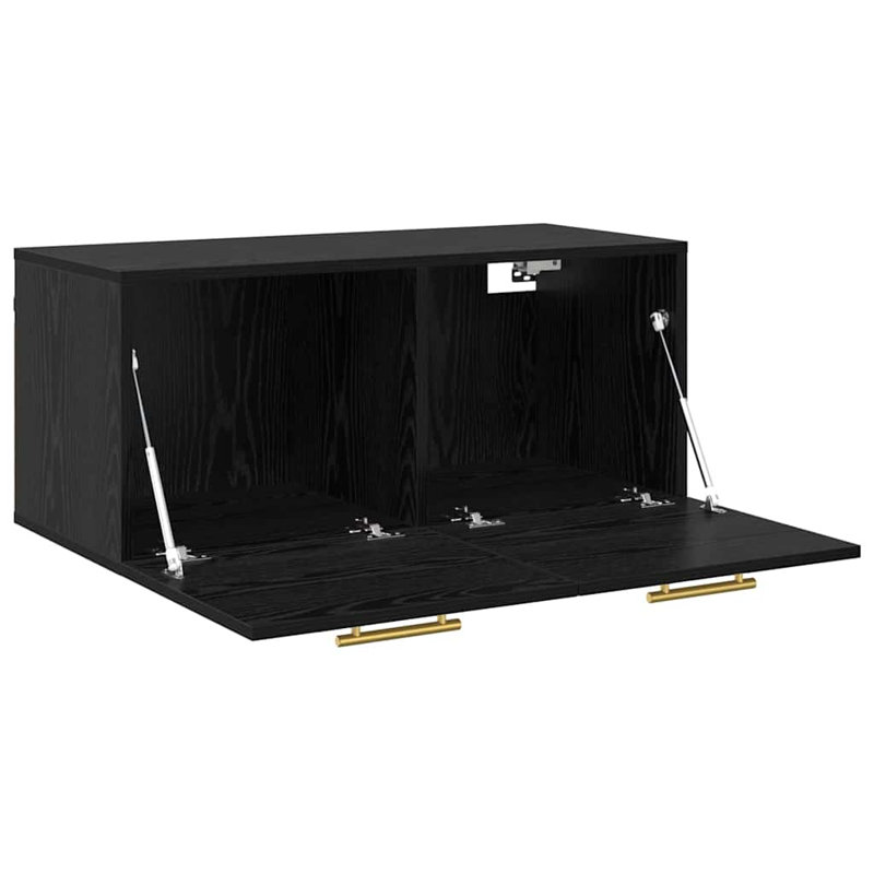 vidaXL Wall Cabinet Wall-mounted Engineered wood Storage Unit Rustic Design, Black Oak/Gold