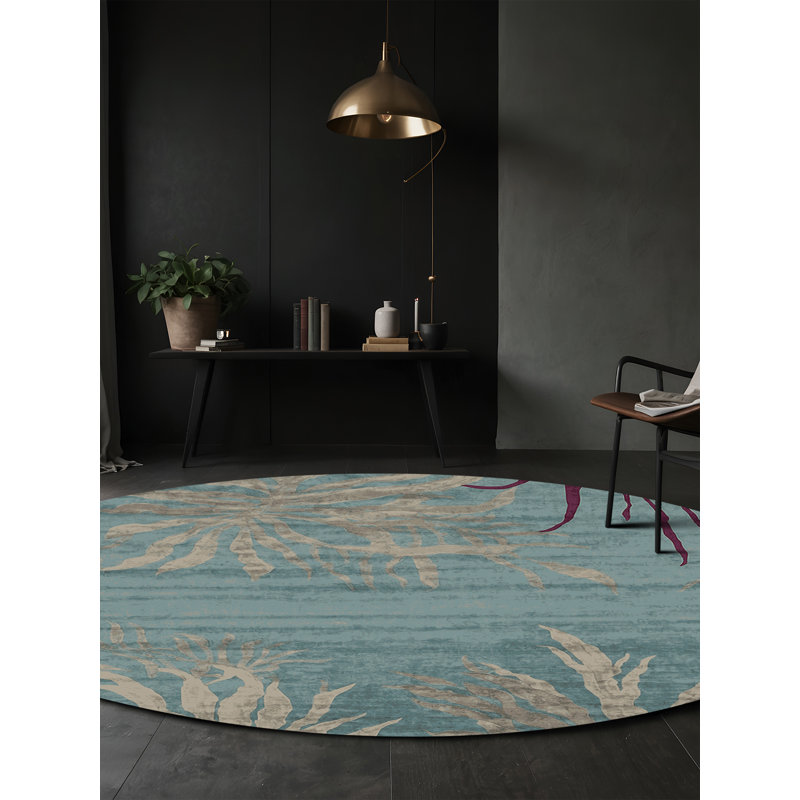 Tapis gris soyeux et moelleux, Rond 5 pi