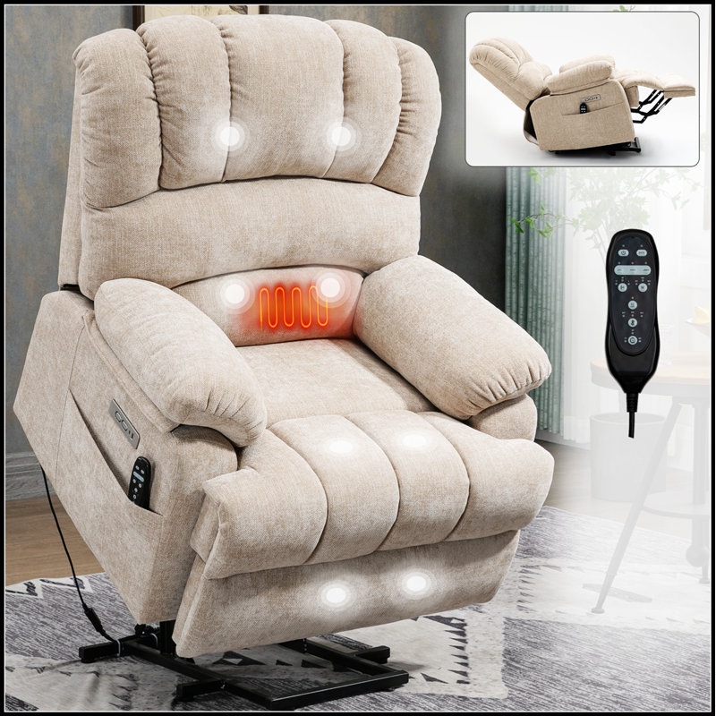 Fauteuil inclinable électrique en chenille de 23 po de large à dossier haut avec massage par vibrations et chauffage lombaire