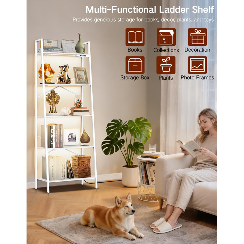 160cm H x 56cm W Metal Etagere Bookcase, White