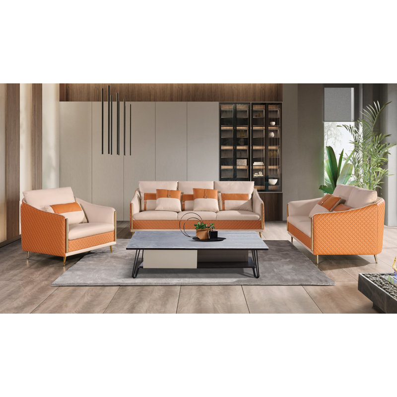 Icaro Club Chair, Off White/Orange Genuine Leather
