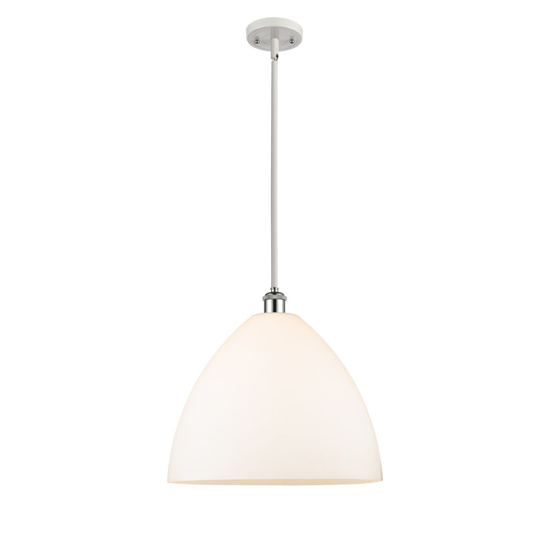 Luminaire suspendu en forme de globe à 1 lumière Allysha, Blanc mat, H 49,75 po x l 16 po x P 16 po, Blanc / chrome poli