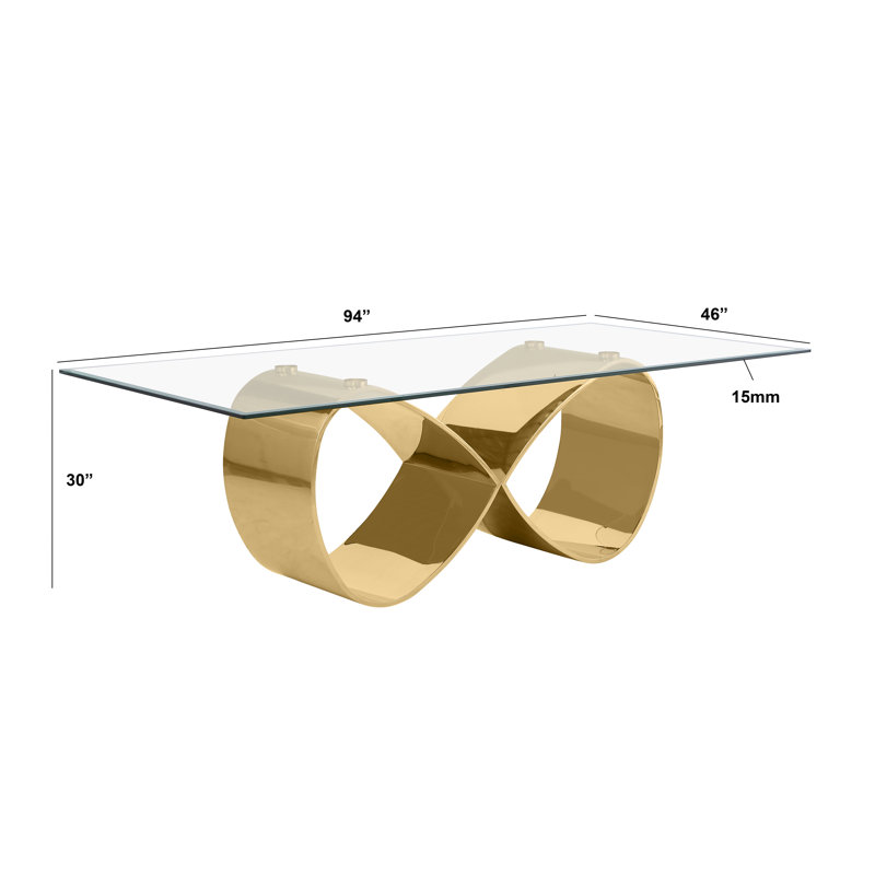 Luxurious Gold Stainless Steel and Clear Glass Dining Set with Gray Boucle Fabric Chairs