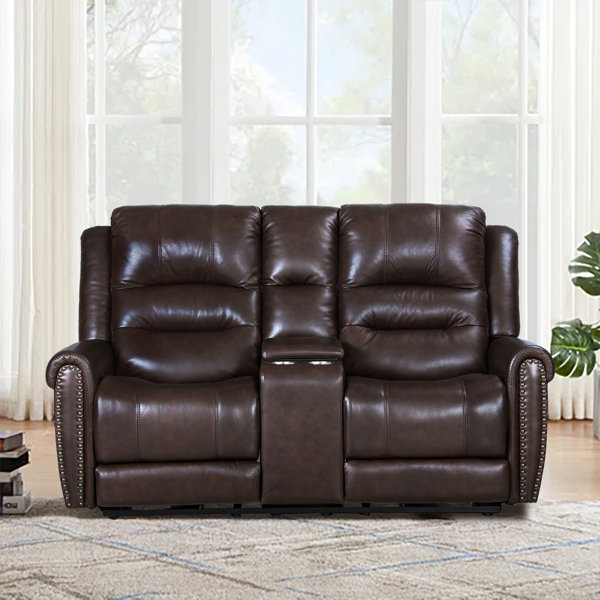 Latitude Run® Bailasan 74 W'' Top Grain Genuine Leather loveseat Sofa with  Cupholder and Storage & Reviews