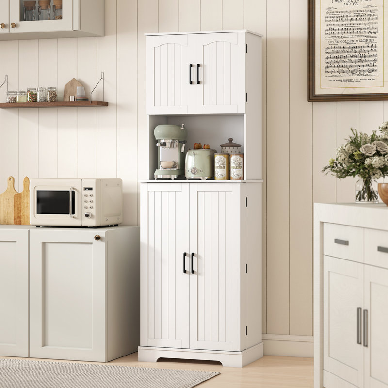 Armoire de cuisine avec porte-épices 71,5 po de hauteur, blanc, Blanc
