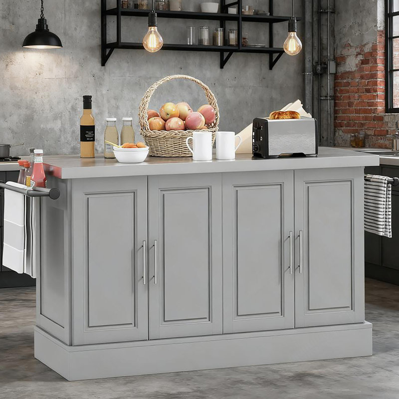 Kitchen Island Rolling Kitchen Island Cart With  2 Drawers, Spice, Knife And Towel Rack ,Gray