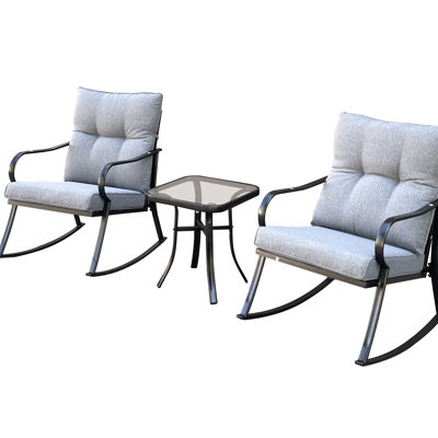 Patio Bistro Rocker In - Cushion Clips, Soft Cushions, Metal With Stable Construction For Pool Area