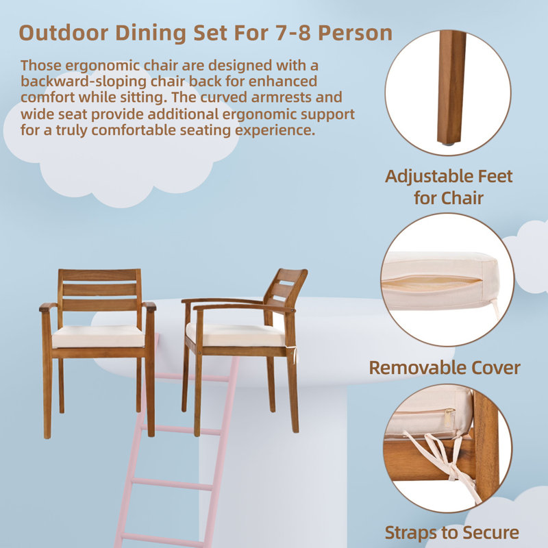 7 - Piece Acacia Solid Wood Dining Table Set With 1 Bench