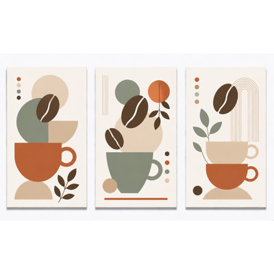 Très grand ensemble de 3 impressions sur toile Boho Coffee Wall Art Modern Mid Century Modern